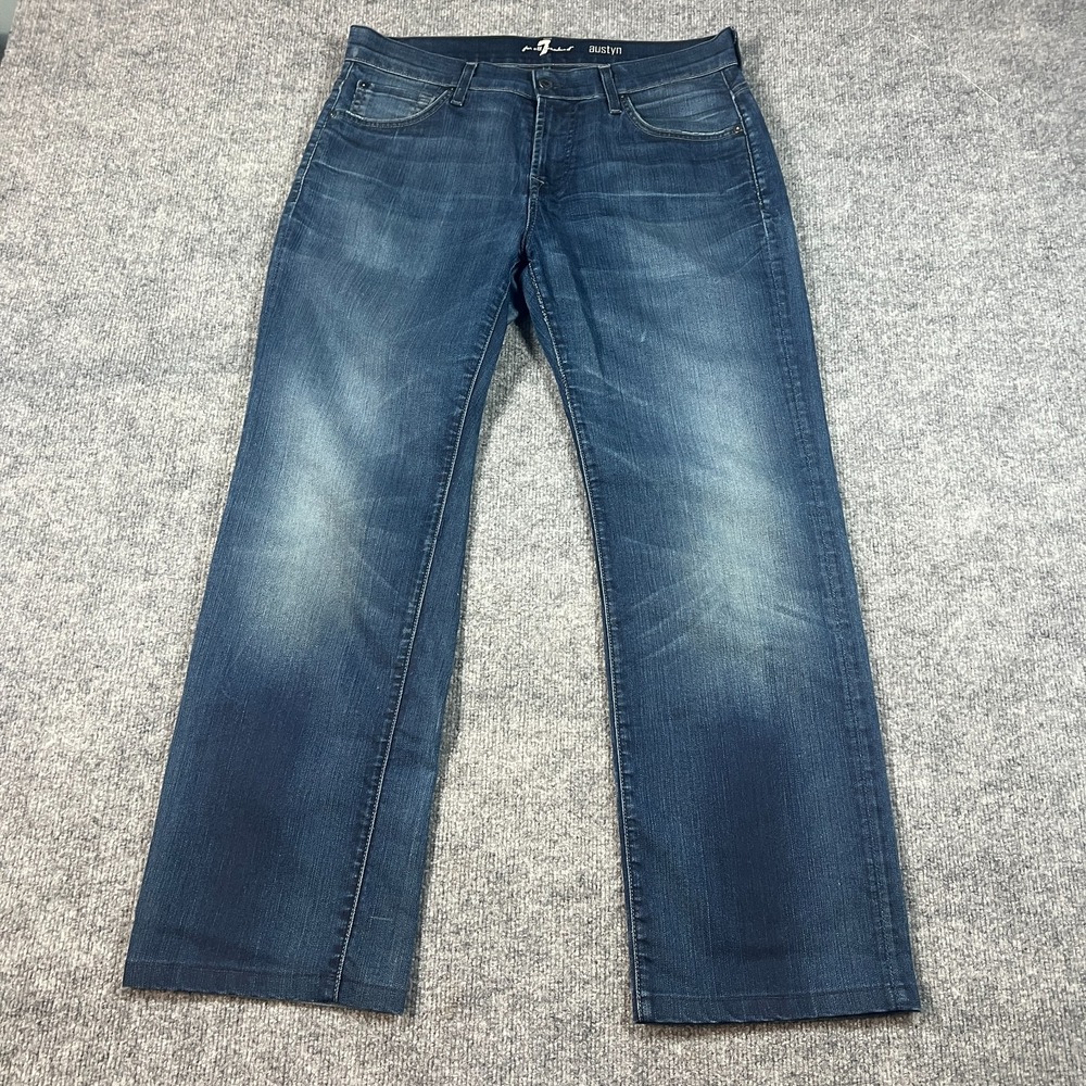 7 For All Mankind Austyn Jeans Men 33 Blue Denim Faded Dark Wash Cotton Low Rise